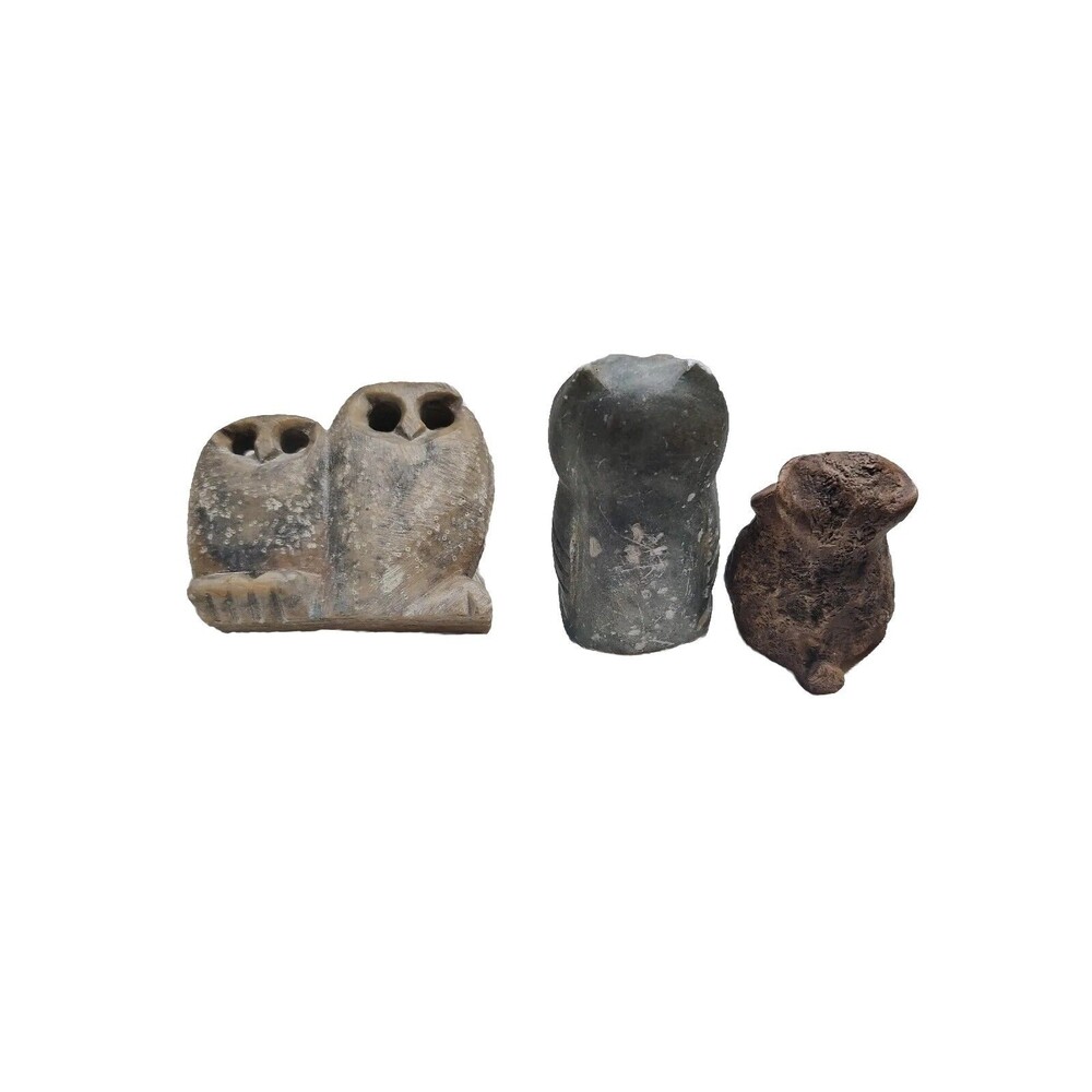 Owls Vintage Lot All Hand Carved Out Of stone